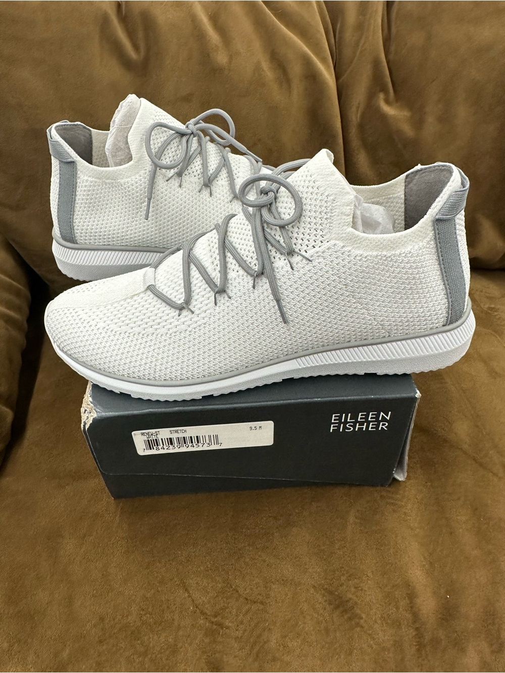 Eileen Fisher womens Knit Lace-Up Sneakers white size 9.5 medium